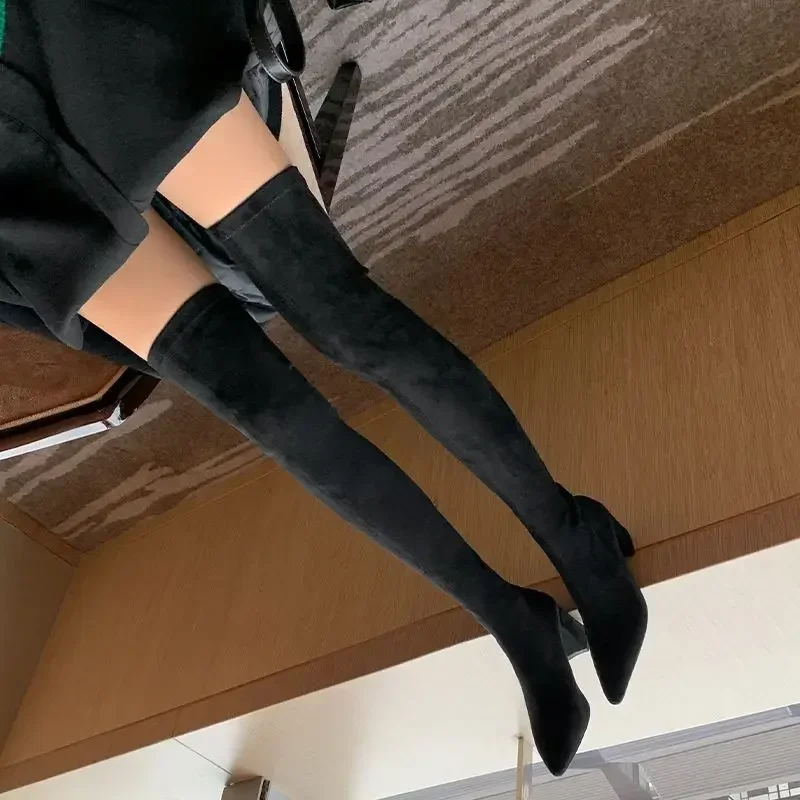 Sexy High Boots Women Winter New Fashion Over The Knee Warm Botas Mujer Suede Back Zipper Pumps Sock Shoes High Heels Boots