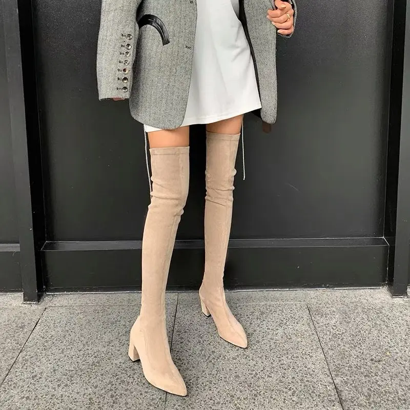 Sexy High Boots Women Winter New Fashion Over The Knee Warm Botas Mujer Suede Back Zipper Pumps Sock Shoes High Heels Boots Sexy High Boots Women Winter New Fashion Over The Knee Warm Botas Mujer Suede Back Zipper Pumps Sock Shoes High Heels Boots