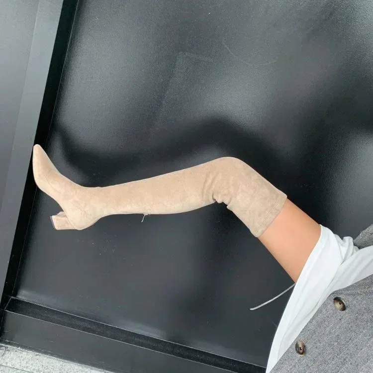 Sexy High Boots Women Winter New Fashion Over The Knee Warm Botas Mujer Suede Back Zipper Pumps Sock Shoes High Heels Boots