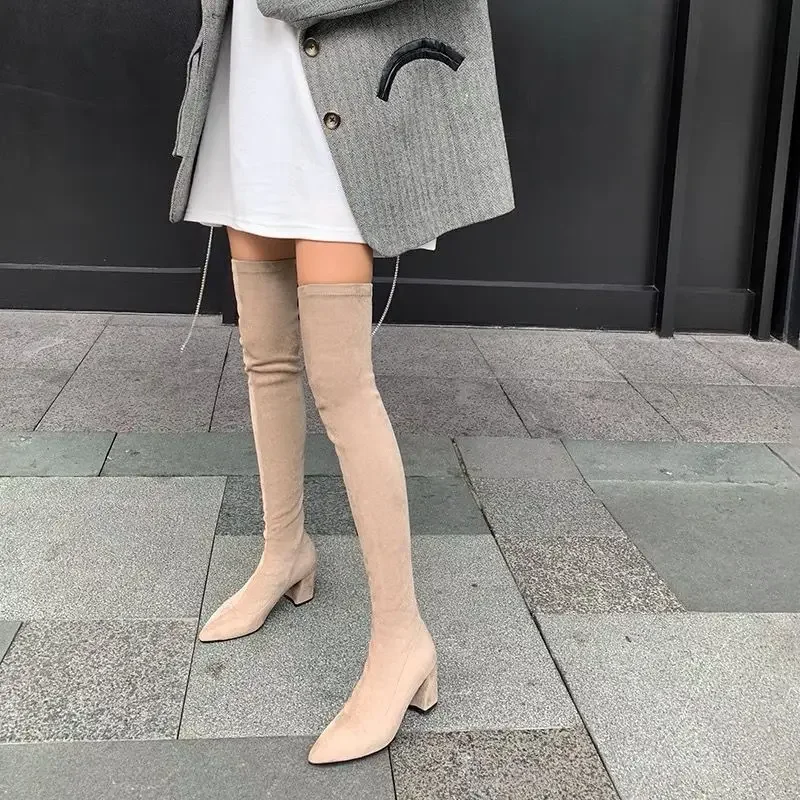 Sexy High Boots Women Winter New Fashion Over The Knee Warm Botas Mujer Suede Back Zipper Pumps Sock Shoes High Heels Boots Sexy High Boots Women Winter New Fashion Over The Knee Warm Botas Mujer Suede Back Zipper Pumps Sock Shoes High Heels Boots