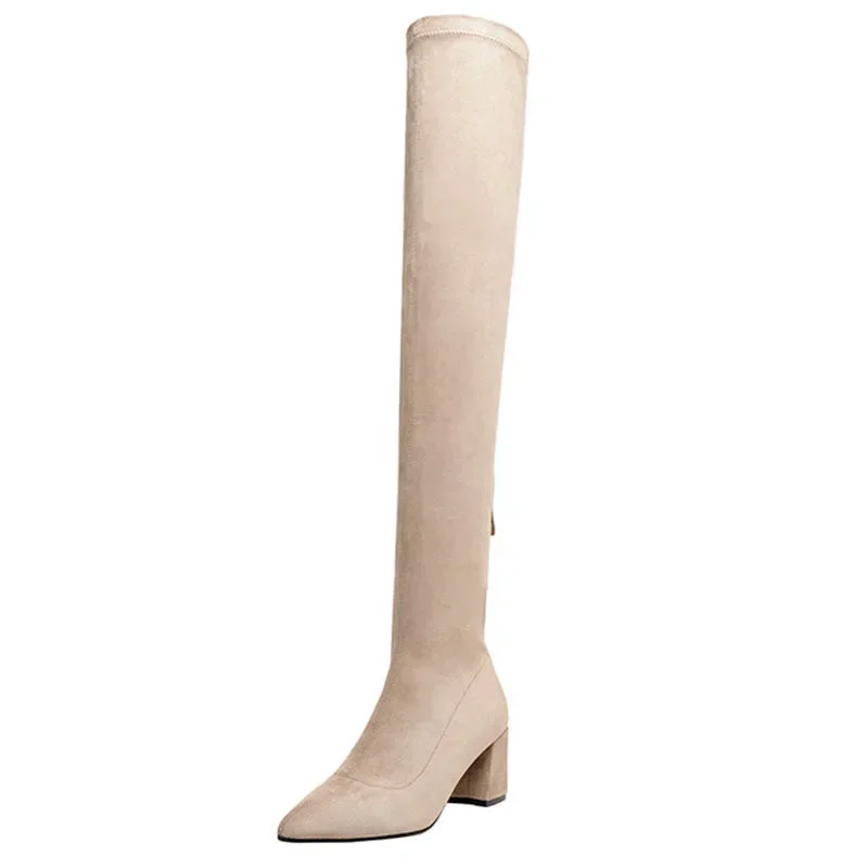 Sexy High Boots Women Winter New Fashion Over The Knee Warm Botas Mujer Suede Back Zipper Pumps Sock Shoes High Heels Boots