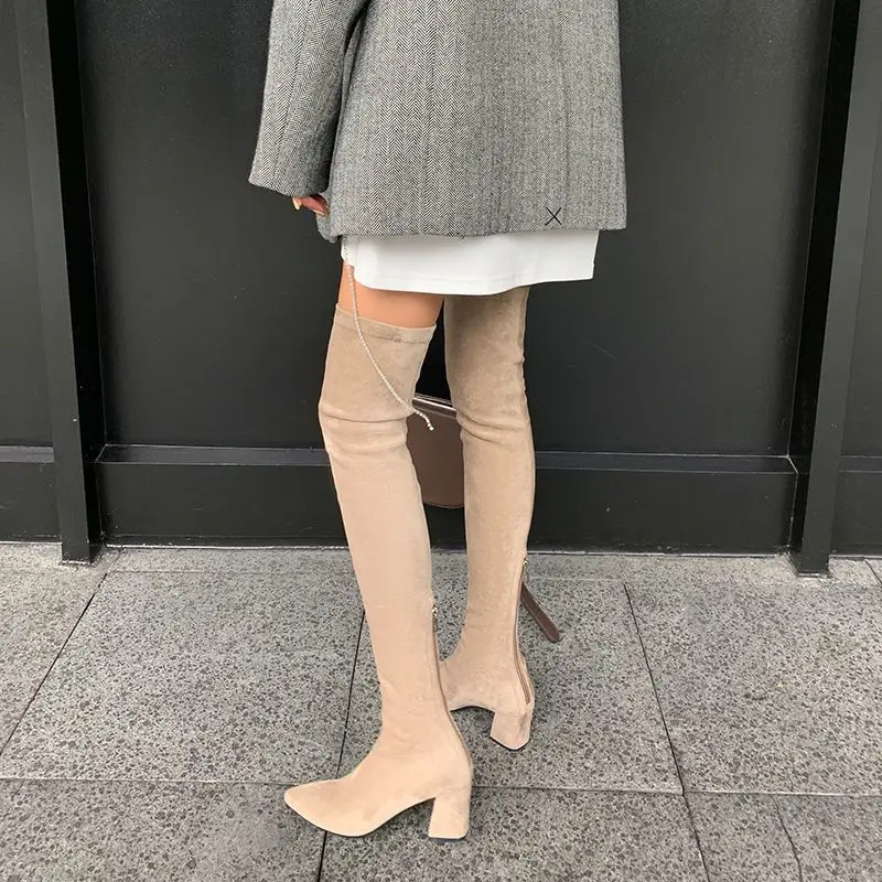 Sexy High Boots Women Winter New Fashion Over The Knee Warm Botas Mujer Suede Back Zipper Pumps Sock Shoes High Heels Boots Sexy High Boots Women Winter New Fashion Over The Knee Warm Botas Mujer Suede Back Zipper Pumps Sock Shoes High Heels Boots