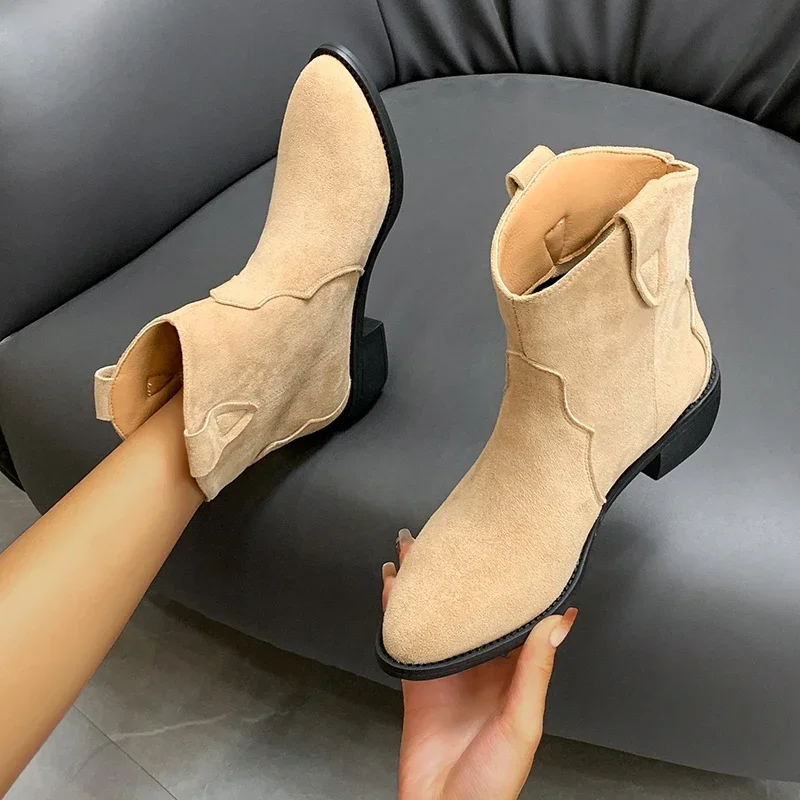 4.5cm High Heel Boots Soft Suede Solid Color Women Autumn Shoes Mid-Calf Breathtable Motorcycle Boots Plus Size 43 4.5cm High Heel Boots Soft Suede Solid Color Women Autumn Shoes Mid-Calf Breathtable Motorcycle Boots Plus Size 43