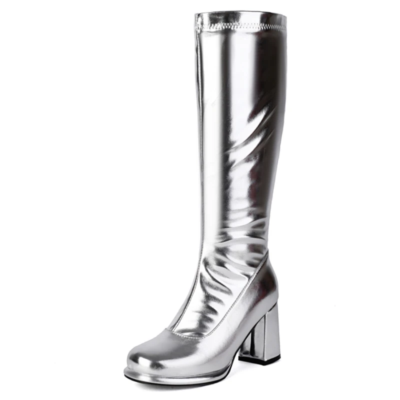 Women's Knee High Boots Leather Sexy Zipper Winter Shoes Black Gold Red Heeled Long Chelsea Boot Ladies Large Size Women's Knee High Boots Leather Sexy Zipper Winter Shoes Black Gold Red Heeled Long Chelsea Boot Ladies Large Size