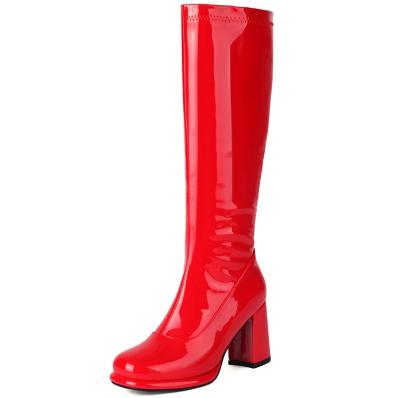 Women's Knee High Boots Leather Sexy Zipper Winter Shoes Black Gold Red Heeled Long Chelsea Boot Ladies Large Size Women's Knee High Boots Leather Sexy Zipper Winter Shoes Black Gold Red Heeled Long Chelsea Boot Ladies Large Size