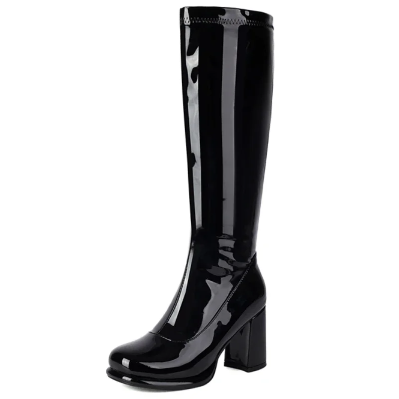 Women's Knee High Boots Leather Sexy Zipper Winter Shoes Black Gold Red Heeled Long Chelsea Boot Ladies Large Size Women's Knee High Boots Leather Sexy Zipper Winter Shoes Black Gold Red Heeled Long Chelsea Boot Ladies Large Size