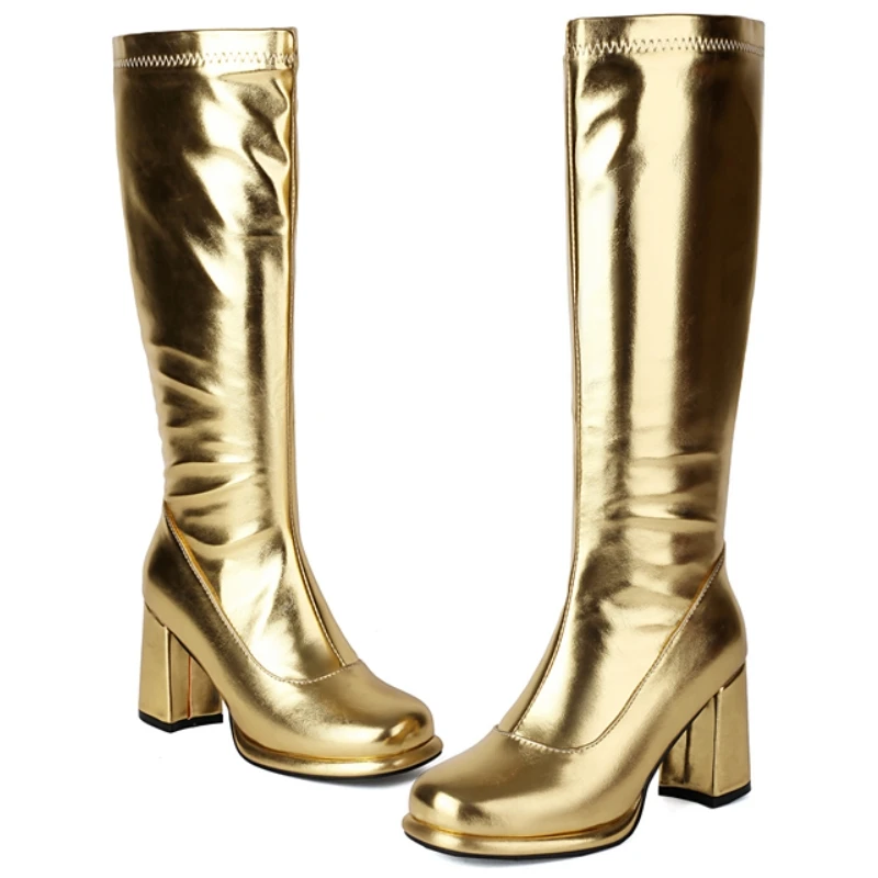 Women's Knee High Boots Leather Sexy Zipper Winter Shoes Black Gold Red Heeled Long Chelsea Boot Ladies Large Size Women's Knee High Boots Leather Sexy Zipper Winter Shoes Black Gold Red Heeled Long Chelsea Boot Ladies Large Size