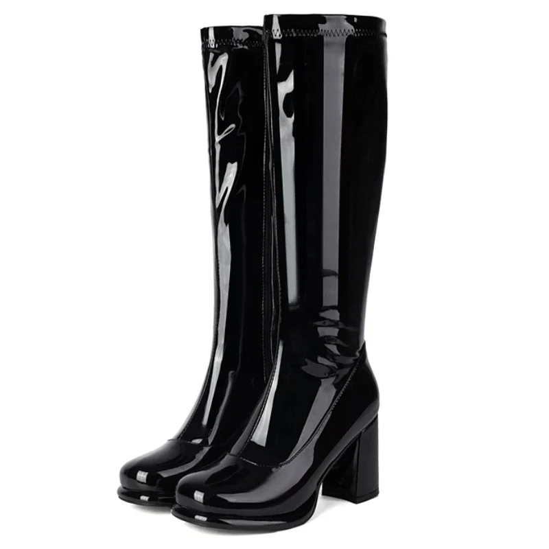 Women's Knee High Boots Leather Sexy Zipper Winter Shoes Black Gold Red Heeled Long Chelsea Boot Ladies Large Size Women's Knee High Boots Leather Sexy Zipper Winter Shoes Black Gold Red Heeled Long Chelsea Boot Ladies Large Size