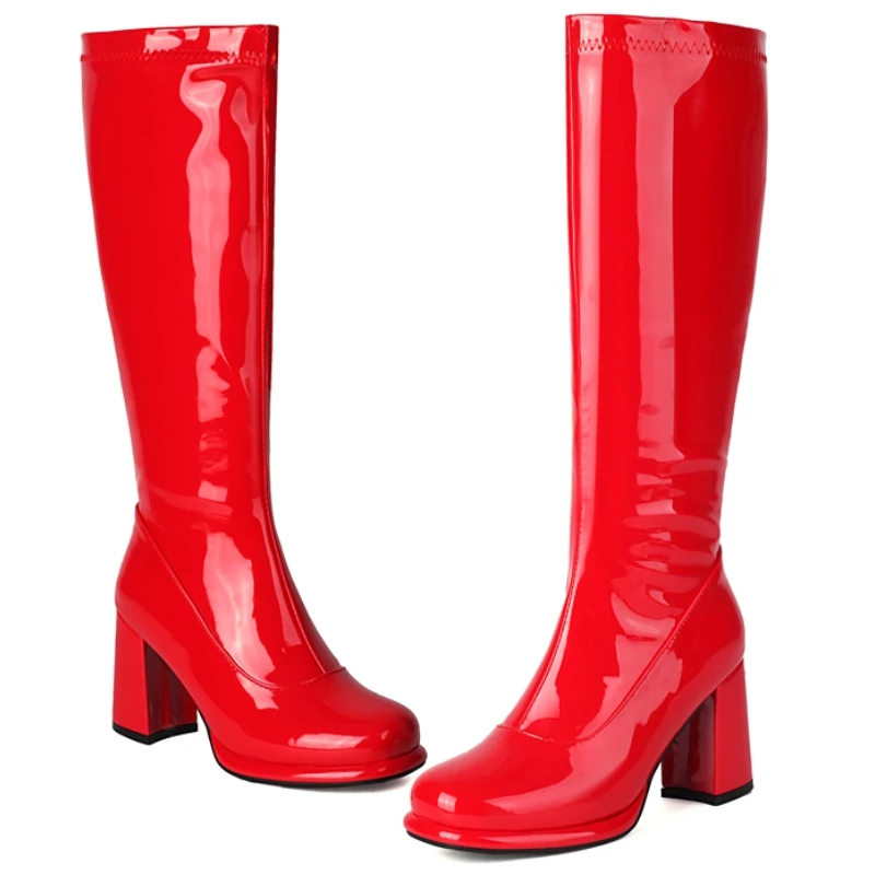 Women's Knee High Boots Leather Sexy Zipper Winter Shoes Black Gold Red Heeled Long Chelsea Boot Ladies Large Size Women's Knee High Boots Leather Sexy Zipper Winter Shoes Black Gold Red Heeled Long Chelsea Boot Ladies Large Size