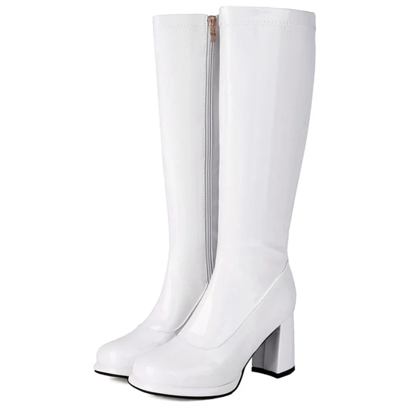 Women's Knee High Boots Leather Sexy Zipper Winter Shoes Black Gold Red Heeled Long Chelsea Boot Ladies Large Size Women's Knee High Boots Leather Sexy Zipper Winter Shoes Black Gold Red Heeled Long Chelsea Boot Ladies Large Size