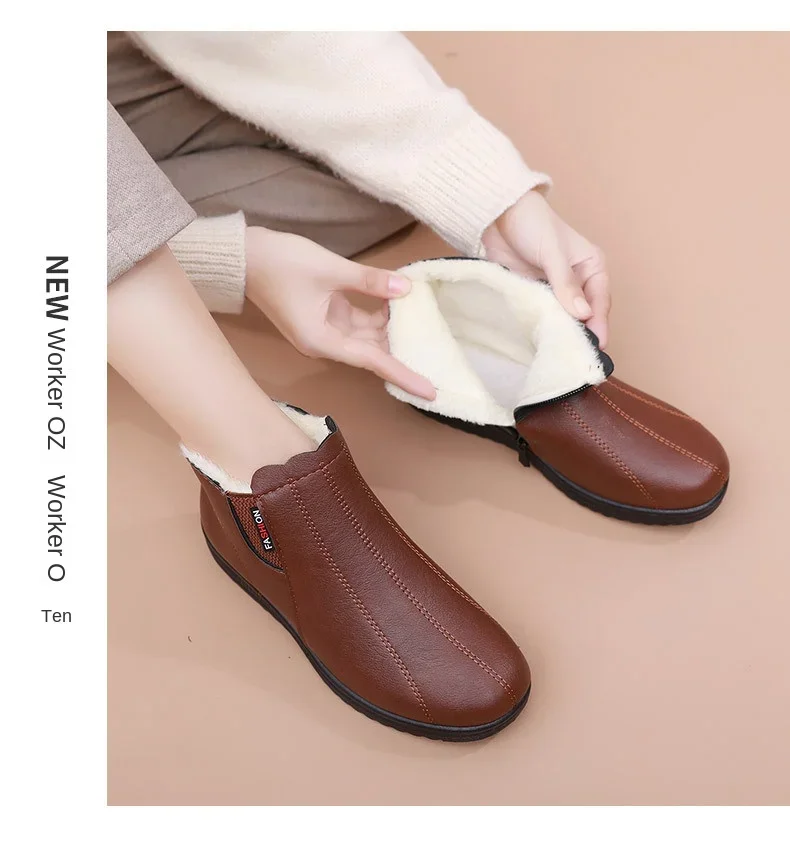 Mother Shoes Cotton Shoes Middle-aged Winter Warm Non-slip Soft Soled Ankle Boots Elderly Women's Shoes Plus Velvet Leather Shoe