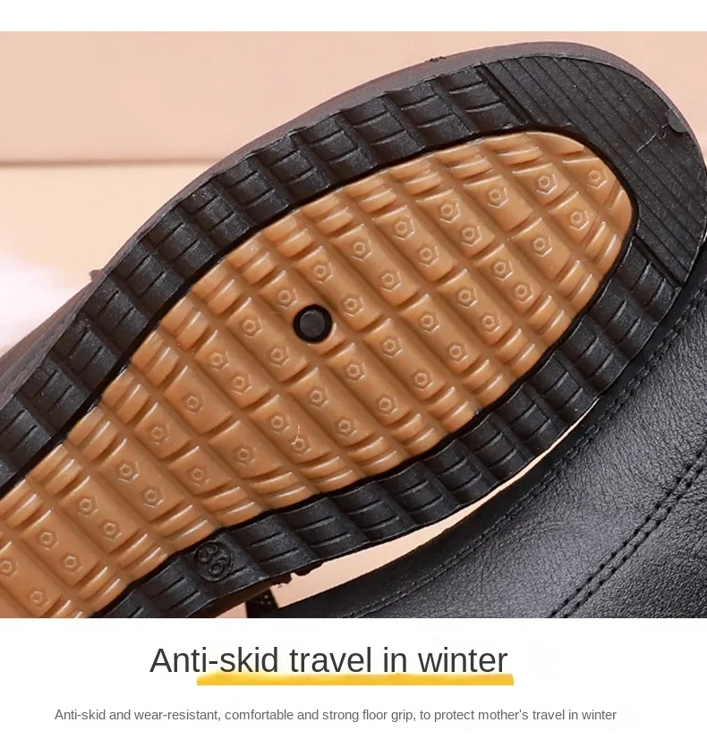 Mother Shoes Cotton Shoes Middle-aged Winter Warm Non-slip Soft Soled Ankle Boots Elderly Women's Shoes Plus Velvet Leather Shoe