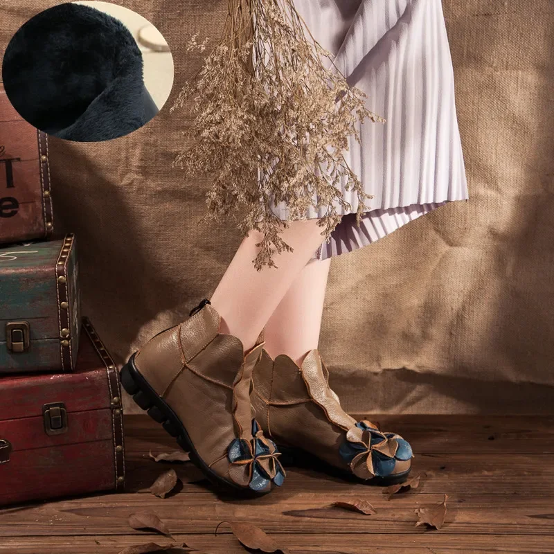 New Women Leather Shoes Leisure Middle Tube Short Boots Fashion National Wind Women Dance Shoes Manual Soft Sole Shoes