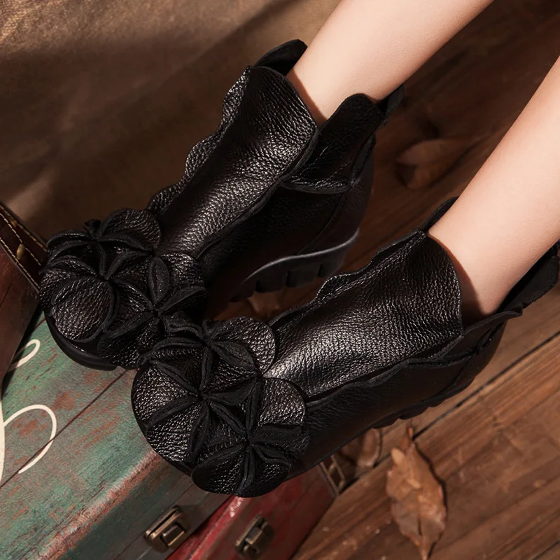 New Women Leather Shoes Leisure Middle Tube Short Boots Fashion National Wind Women Dance Shoes Manual Soft Sole Shoes