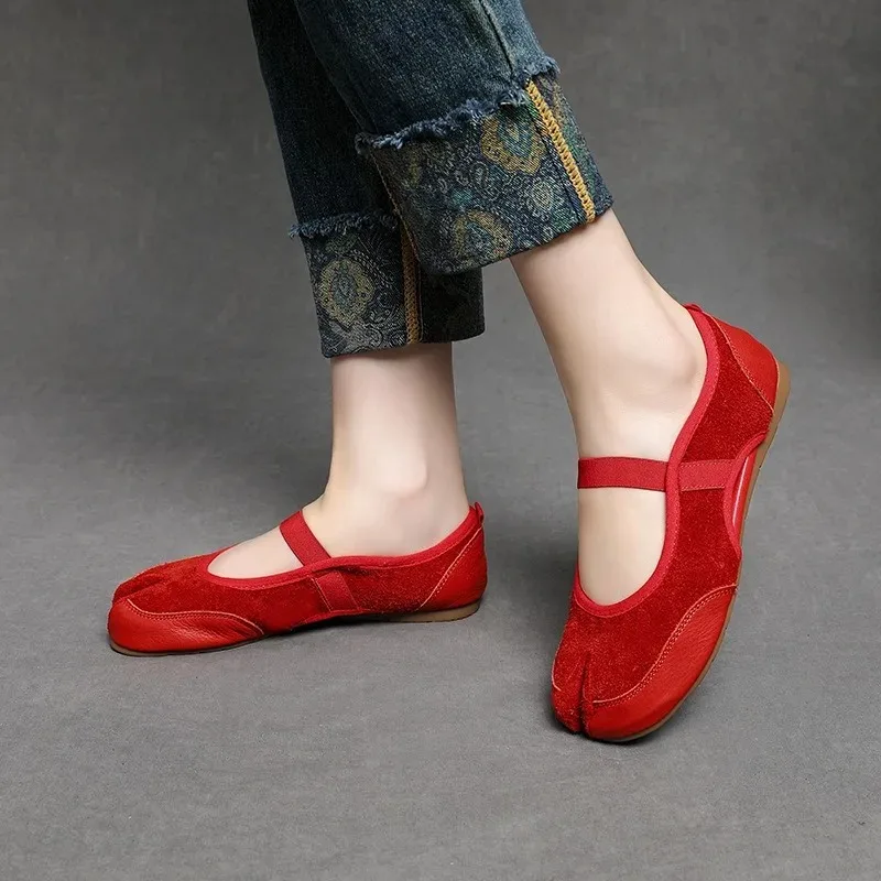 Cross Strap Tabi Hollow Flat Shoes Women Mary Jane Slip-on Split Toe Ballet Flats Trainers 2025 Summer Outdoor Walking Sneakers