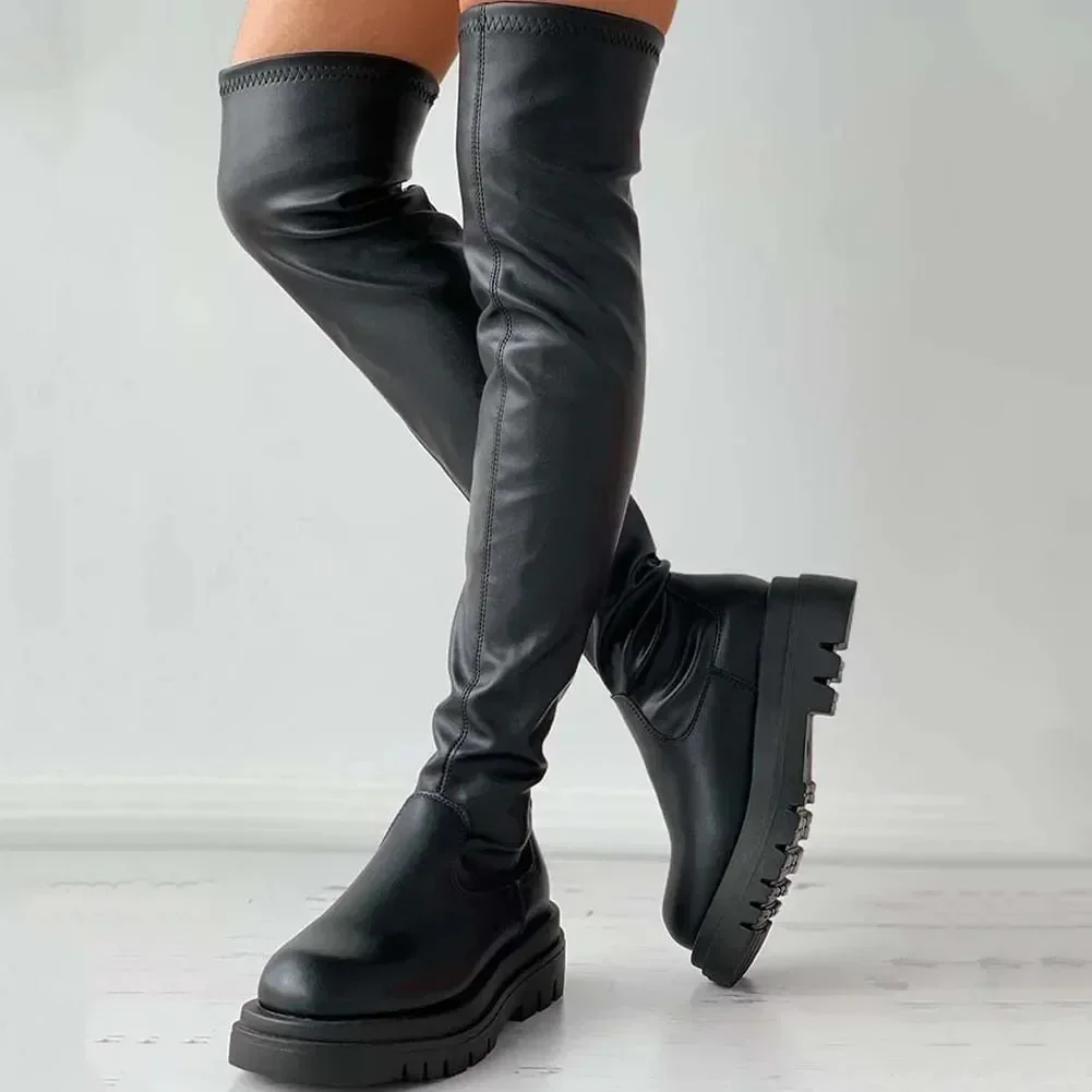 New Female Platform Thigh High Boots Fashion Slim Chunky Heels Over The Knee Boots Women Party Shoes Woman