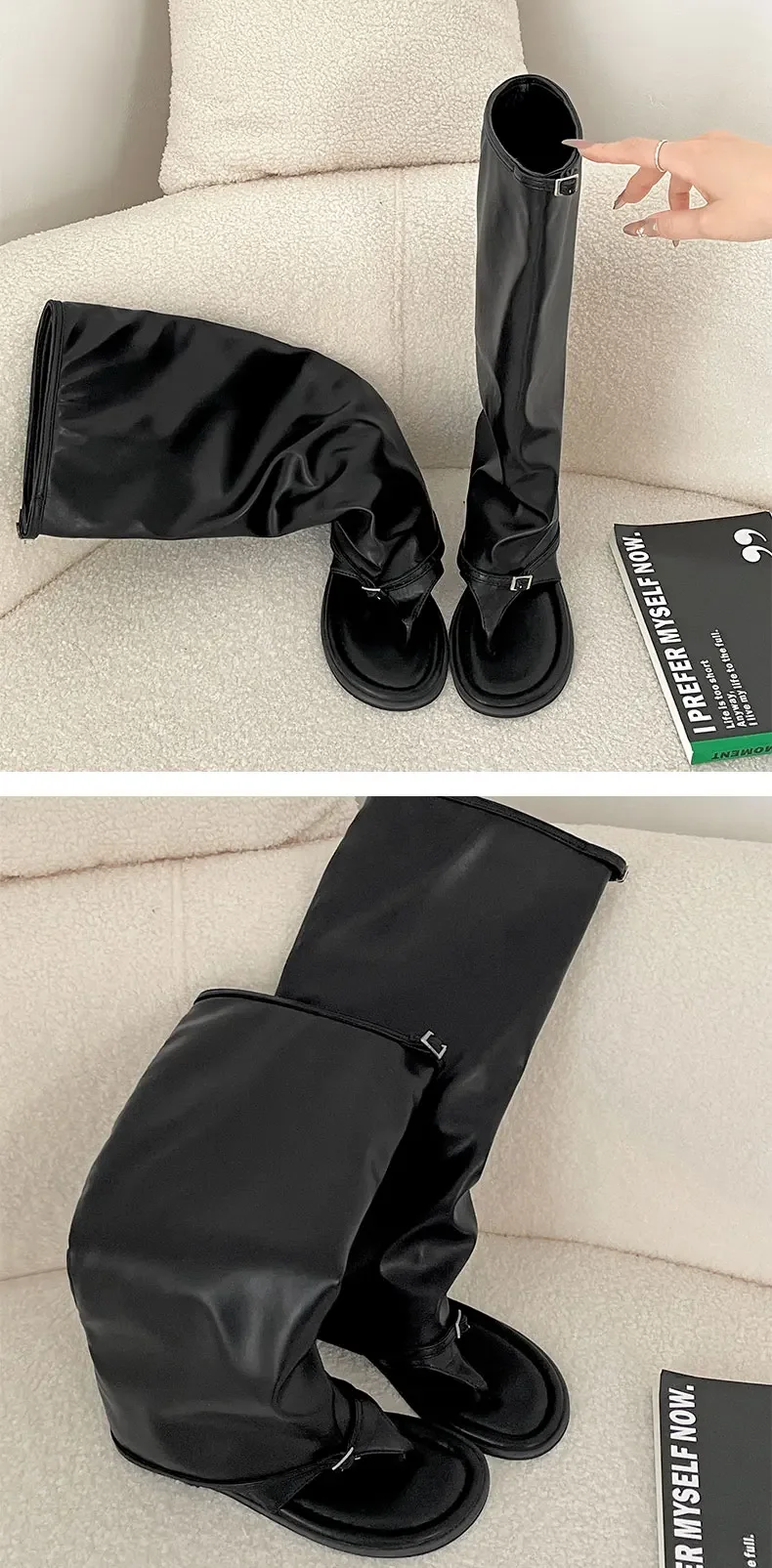 Bla Flat Bot Long Boots Women's Sle 2025 New Summer Outdoor Wear with Skirts Toe Clip Cool Boots Casual High Tube Bla Flat Bot Long Boots Women's Sle 2025 New Summer Outdoor Wear with Skirts Toe Clip Cool Boots Casual High Tube