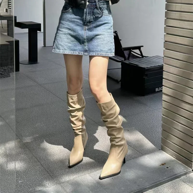 Sexy Winter Women High Boots Fashion Pointed Toe Stiletto Heel Long Boots Ladies Elegant Knee High Boots Shoes