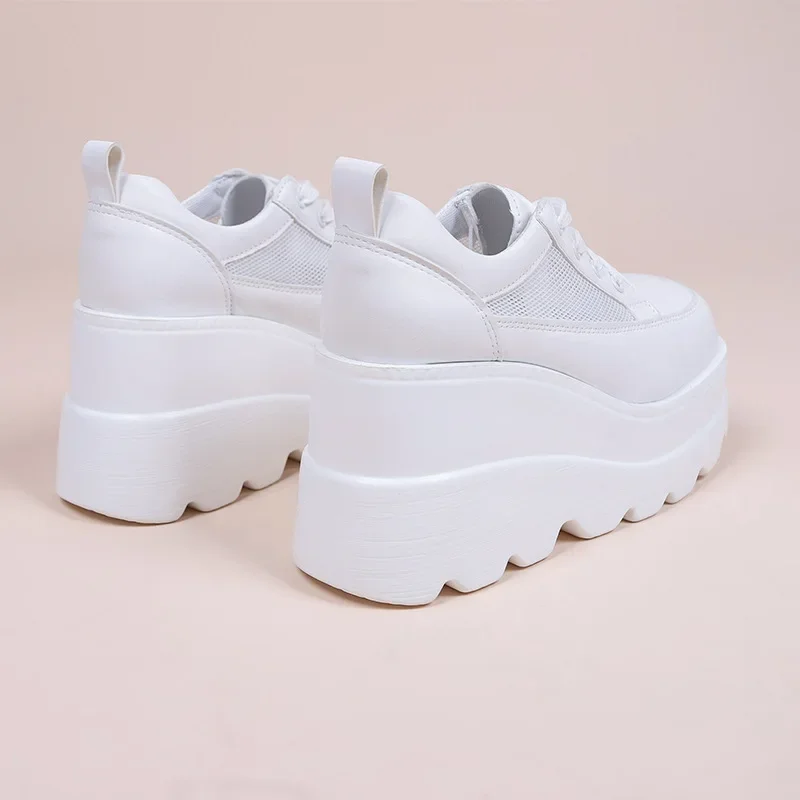 White Wedge Sneakers Shoes Platform Breathable Hollow Shoes Chunky Platform Heel Pumps Shoes Women Heels Zapatillas Mujer Tenis