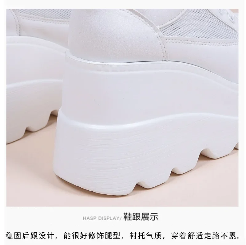 White Wedge Sneakers Shoes Platform Breathable Hollow Shoes Chunky Platform Heel Pumps Shoes Women Heels Zapatillas Mujer Tenis