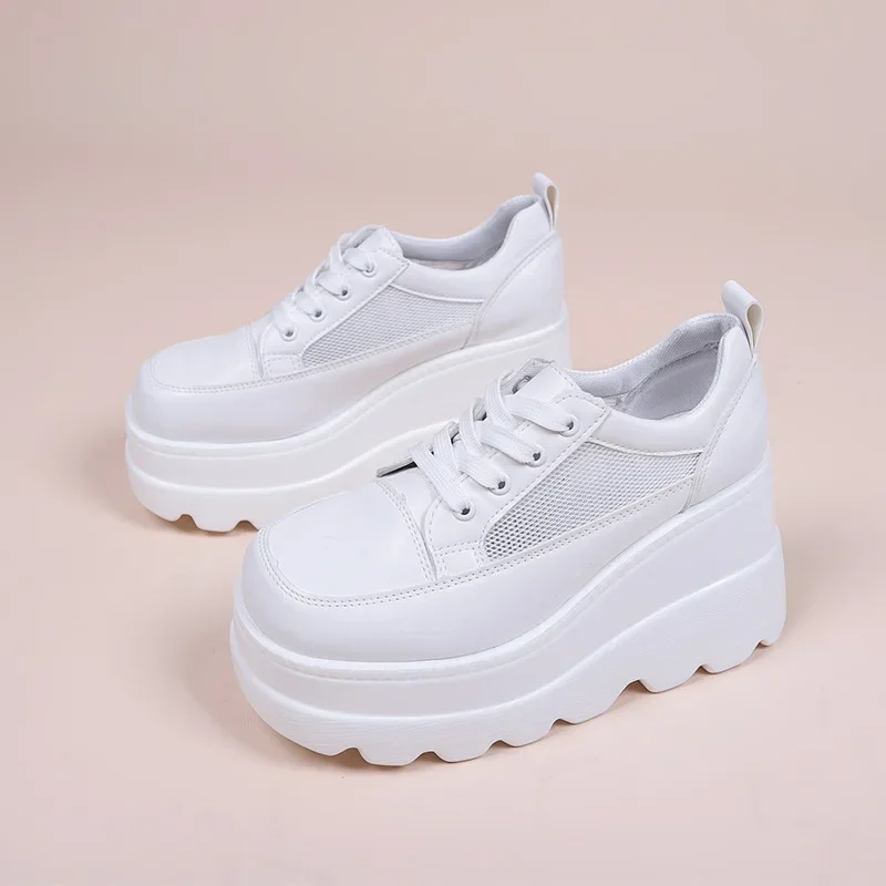 White Wedge Sneakers Shoes Platform Breathable Hollow Shoes Chunky Platform Heel Pumps Shoes Women Heels Zapatillas Mujer Tenis
