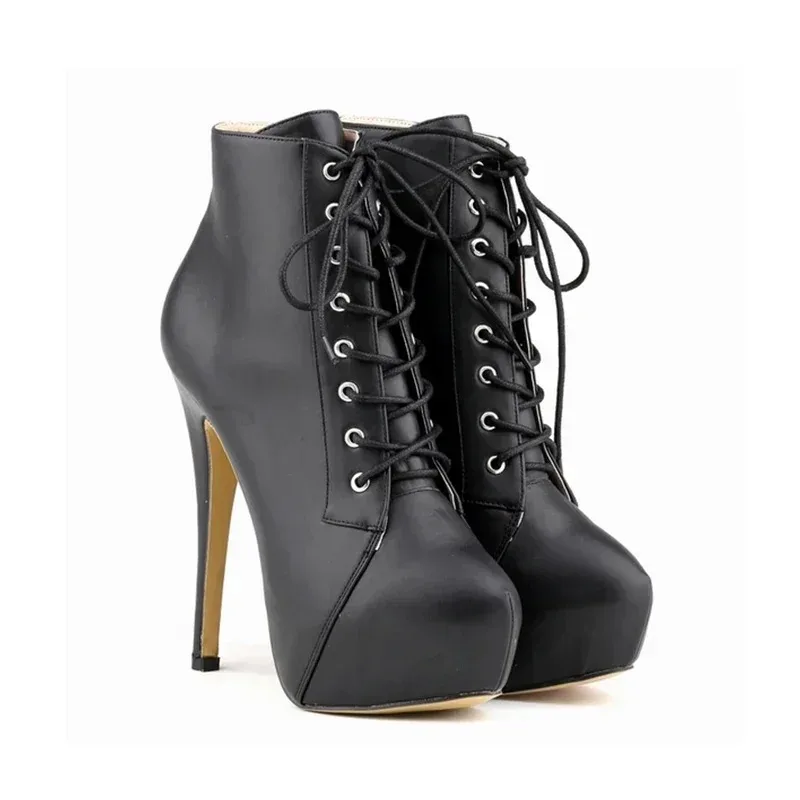 Women Ankle Boots Stilettos Autumn Winter Round Toe Pole Dance Sexy High Heels Pumps Fashion Zip Lace-Up Female Shoes Large Size Women Ankle Boots Stilettos Autumn Winter Round Toe Pole Dance Sexy High Heels Pumps Fashion Zip Lace-Up Female Shoes Large Size