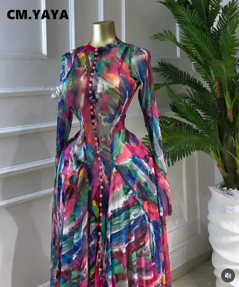CM.YAYA Women O-neck Long Sleeve Big Swing Tie Dye Print Long Dress 2026 Sexy Parties Evening Vacation Maxi Dresses Vestidos CM.YAYA Women O-neck Long Sleeve Big Swing Tie Dye Print Long Dress 2026 Sexy Parties Evening Vacation Maxi Dresses Vestidos