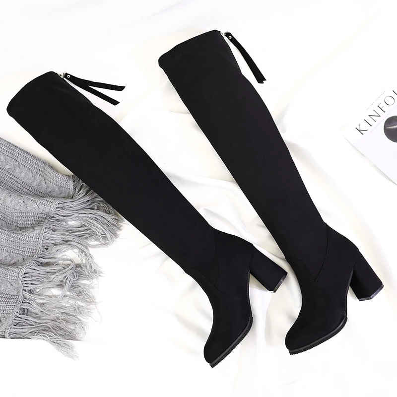 2023 Winter New Ladies Fashion Comfortable Plus Cotton Warm Boots Women Casual Sexy Flock Zip Black High Heel Black Boots Mujer 2023 Winter New Ladies Fashion Comfortable Plus Cotton Warm Boots Women Casual Sexy Flock Zip Black High Heel Black Boots Mujer
