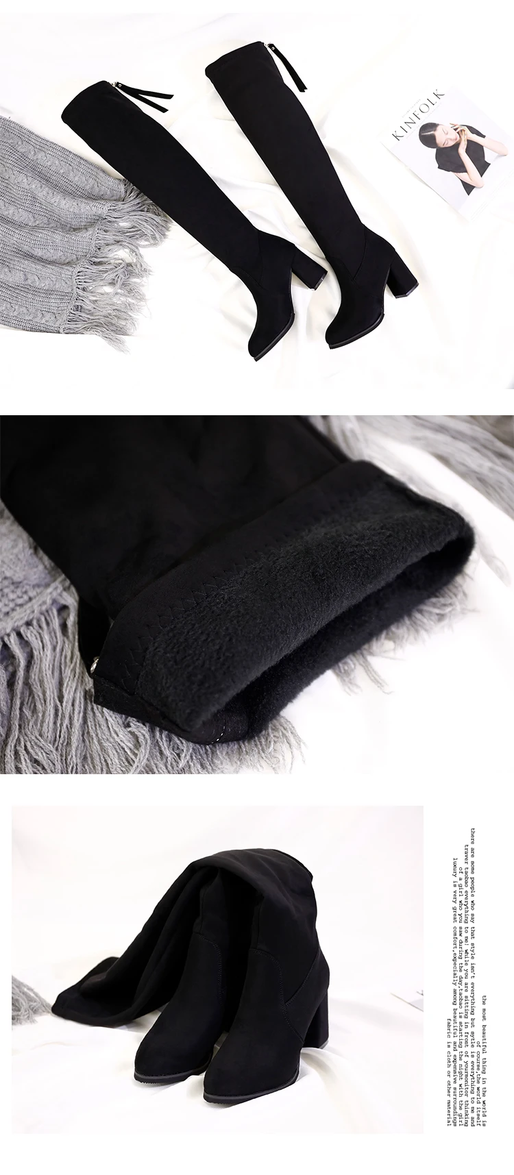 2023 Winter New Ladies Fashion Comfortable Plus Cotton Warm Boots Women Casual Sexy Flock Zip Black High Heel Black Boots Mujer 2023 Winter New Ladies Fashion Comfortable Plus Cotton Warm Boots Women Casual Sexy Flock Zip Black High Heel Black Boots Mujer