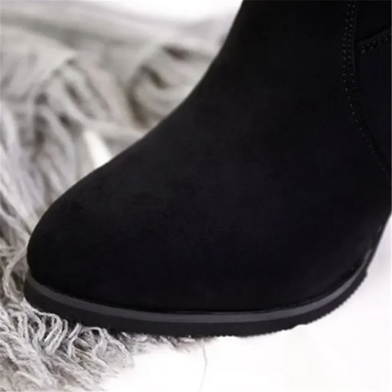 2023 Winter New Ladies Fashion Comfortable Plus Cotton Warm Boots Women Casual Sexy Flock Zip Black High Heel Black Boots Mujer 2023 Winter New Ladies Fashion Comfortable Plus Cotton Warm Boots Women Casual Sexy Flock Zip Black High Heel Black Boots Mujer