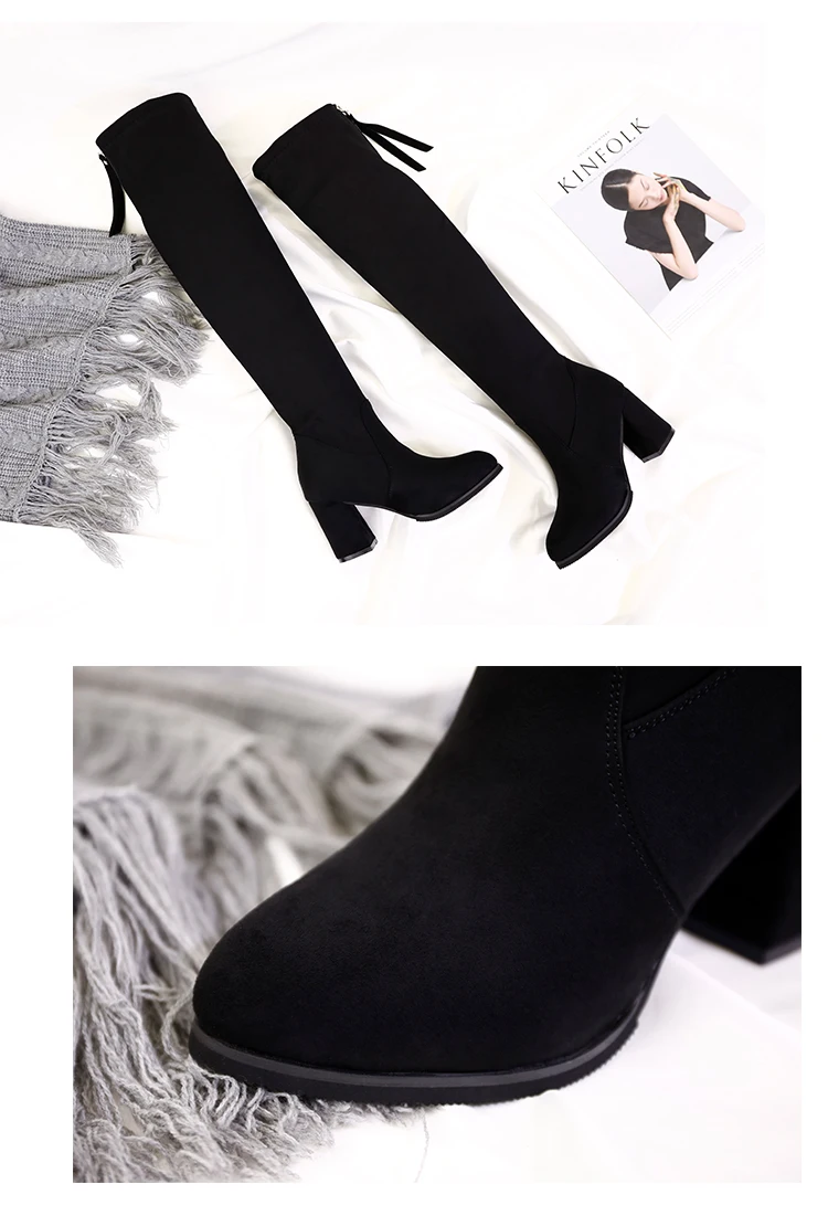 2023 Winter New Ladies Fashion Comfortable Plus Cotton Warm Boots Women Casual Sexy Flock Zip Black High Heel Black Boots Mujer 2023 Winter New Ladies Fashion Comfortable Plus Cotton Warm Boots Women Casual Sexy Flock Zip Black High Heel Black Boots Mujer