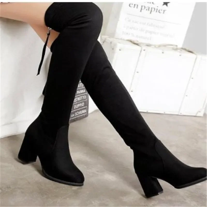 2023 Winter New Ladies Fashion Comfortable Plus Cotton Warm Boots Women Casual Sexy Flock Zip Black High Heel Black Boots Mujer 2023 Winter New Ladies Fashion Comfortable Plus Cotton Warm Boots Women Casual Sexy Flock Zip Black High Heel Black Boots Mujer