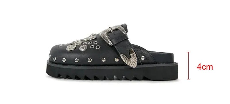 Summer Women Slippers Platform Rivets Punk Rock Leather Mules Creative Metal Fittings Casual Party Shoes Female Outdoor Summer Women Slippers Platform Rivets Punk Rock Leather Mules Creative Metal Fittings Casual Party Shoes Female Outdoor
