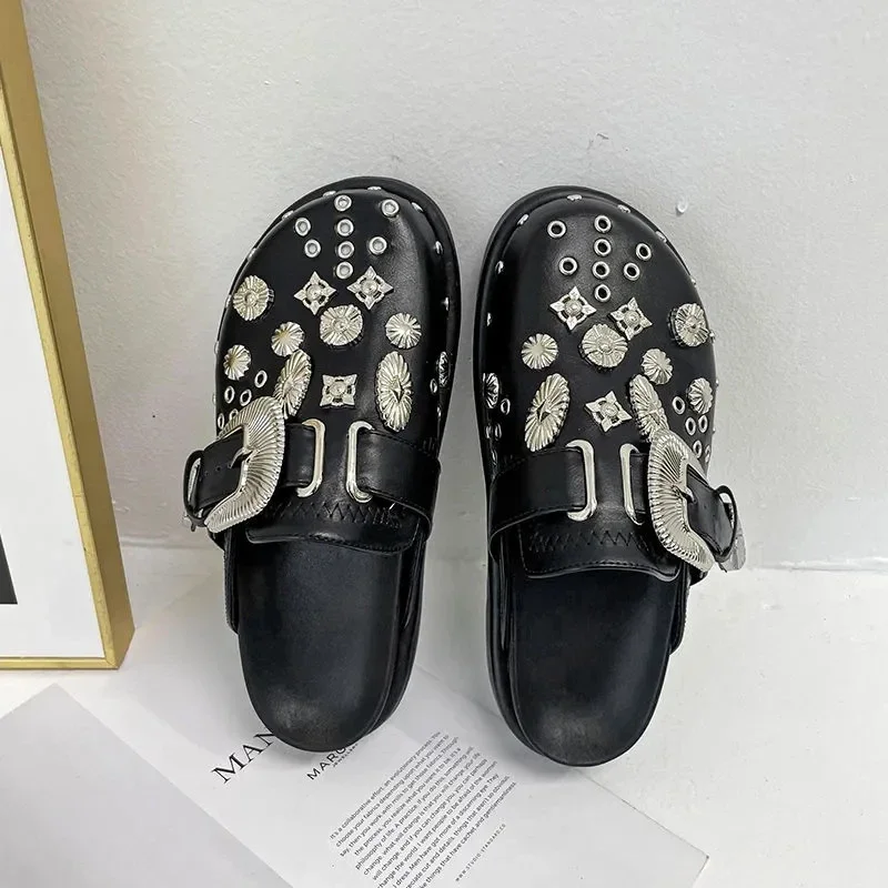 Summer Women Slippers Platform Rivets Punk Rock Leather Mules Creative Metal Fittings Casual Party Shoes Female Outdoor Summer Women Slippers Platform Rivets Punk Rock Leather Mules Creative Metal Fittings Casual Party Shoes Female Outdoor