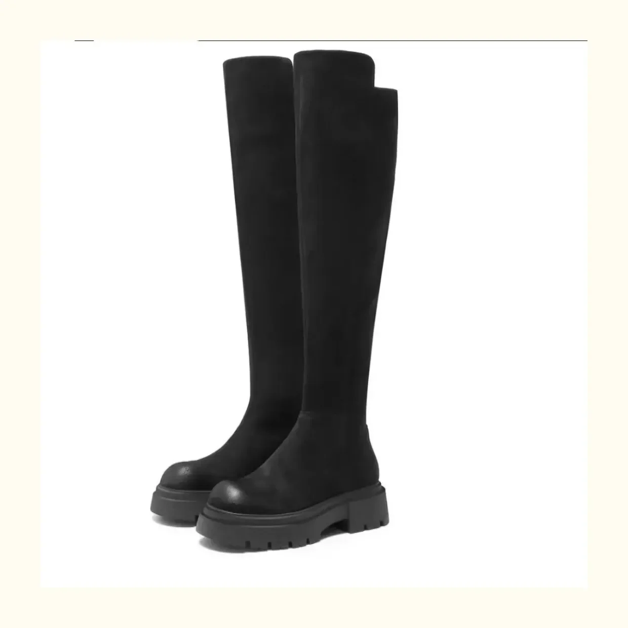 Suede Chelsea Boots Over The Knee  Women Flats Shoes Platform 2023 Winter New Round Toe Designer Gladiator Boots Goth Punk Botas