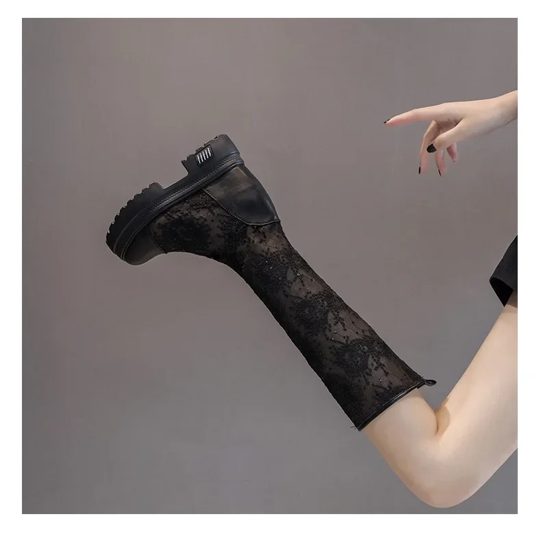 Summer Women 10cm High Boots Long and Tube-shaped Embroidered Black Boots Mesh Thick Soles Fashion Female Platform Shoes New Summer Women 10cm High Boots Long and Tube-shaped Embroidered Black Boots Mesh Thick Soles Fashion Female Platform Shoes New