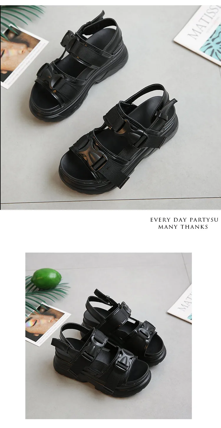 Summer Women Sandals Buckle Design Black White Platform Sandals Comfortable Women Thick Sole Beach Shoes Sport Sandalias Mujer