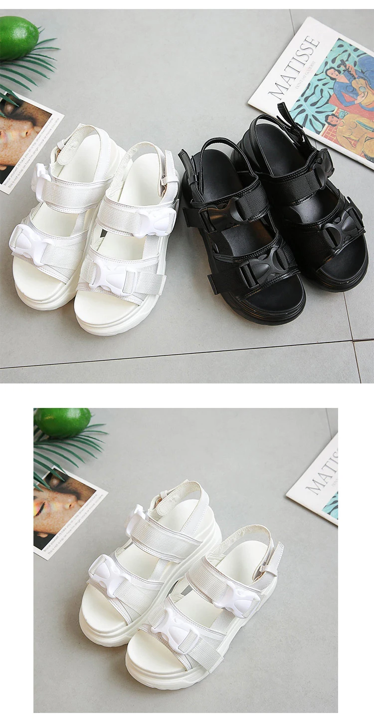Summer Women Sandals Buckle Design Black White Platform Sandals Comfortable Women Thick Sole Beach Shoes Sport Sandalias Mujer