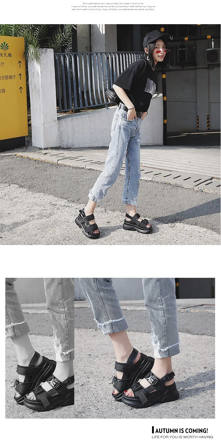 Summer Women Sandals Buckle Design Black White Platform Sandals Comfortable Women Thick Sole Beach Shoes Sport Sandalias Mujer