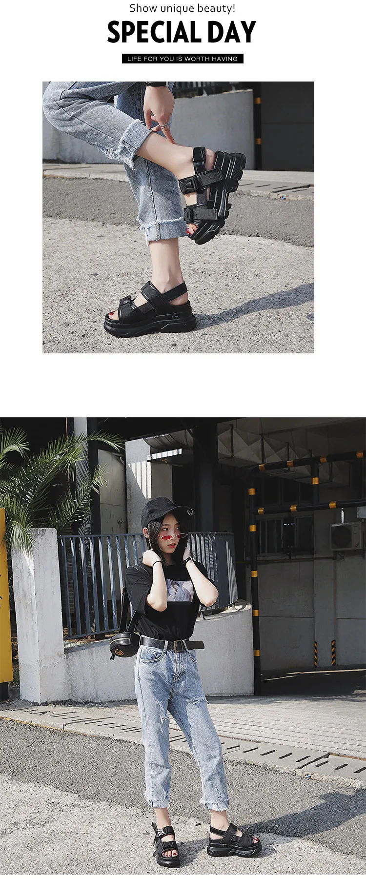 Summer Women Sandals Buckle Design Black White Platform Sandals Comfortable Women Thick Sole Beach Shoes Sport Sandalias Mujer
