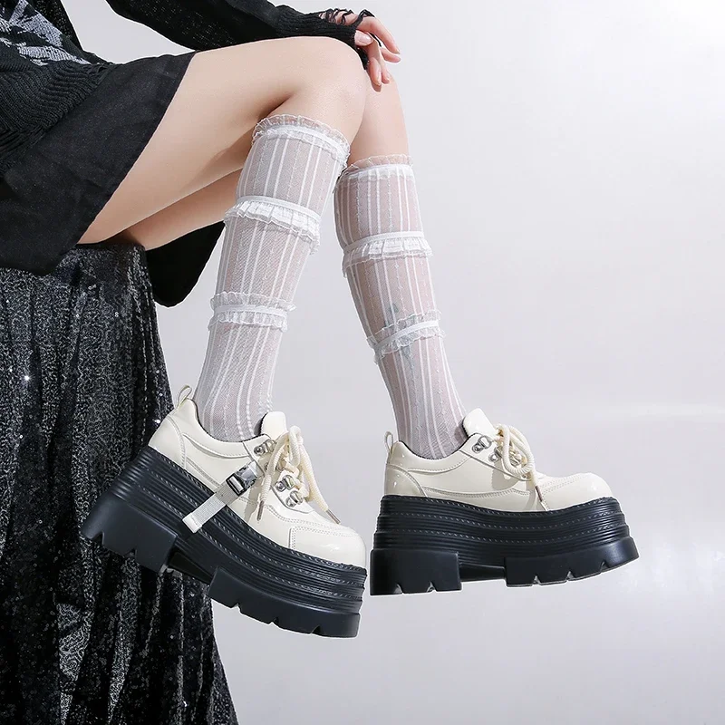 10CM Women Leather Platform Sneakers Spring Ladies Wedge Heels Chunky Shoes Pumps Woman Lace-Up Thick Sole Casual Walking Shoes 10CM Women Leather Platform Sneakers Spring Ladies Wedge Heels Chunky Shoes Pumps Woman Lace-Up Thick Sole Casual Walking Shoes