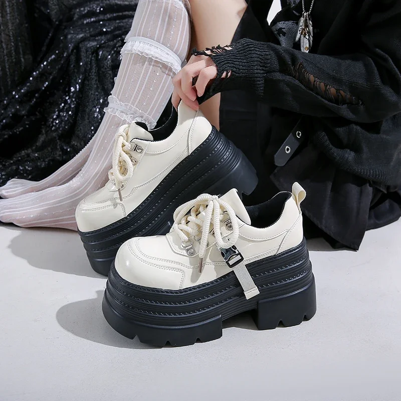 10CM Women Leather Platform Sneakers Spring Ladies Wedge Heels Chunky Shoes Pumps Woman Lace-Up Thick Sole Casual Walking Shoes 10CM Women Leather Platform Sneakers Spring Ladies Wedge Heels Chunky Shoes Pumps Woman Lace-Up Thick Sole Casual Walking Shoes