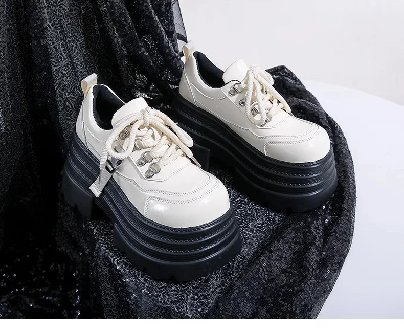 10CM Women Leather Platform Sneakers Spring Ladies Wedge Heels Chunky Shoes Pumps Woman Lace-Up Thick Sole Casual Walking Shoes 10CM Women Leather Platform Sneakers Spring Ladies Wedge Heels Chunky Shoes Pumps Woman Lace-Up Thick Sole Casual Walking Shoes