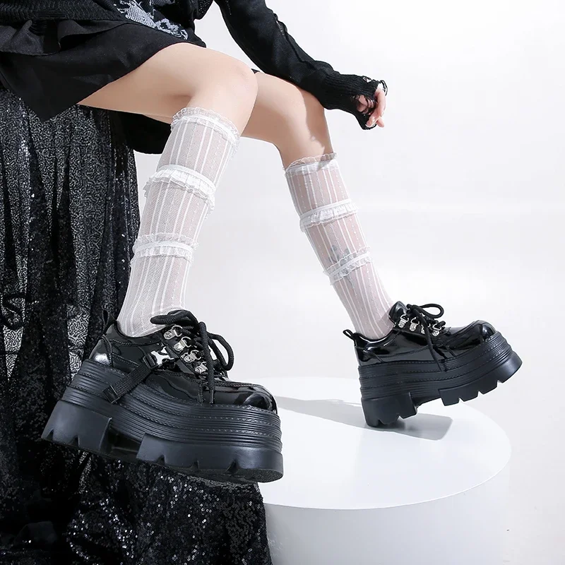 10CM Women Leather Platform Sneakers Spring Ladies Wedge Heels Chunky Shoes Pumps Woman Lace-Up Thick Sole Casual Walking Shoes 10CM Women Leather Platform Sneakers Spring Ladies Wedge Heels Chunky Shoes Pumps Woman Lace-Up Thick Sole Casual Walking Shoes