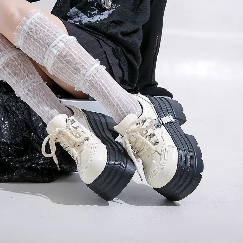 10CM Women Leather Platform Sneakers Spring Ladies Wedge Heels Chunky Shoes Pumps Woman Lace-Up Thick Sole Casual Walking Shoes 10CM Women Leather Platform Sneakers Spring Ladies Wedge Heels Chunky Shoes Pumps Woman Lace-Up Thick Sole Casual Walking Shoes