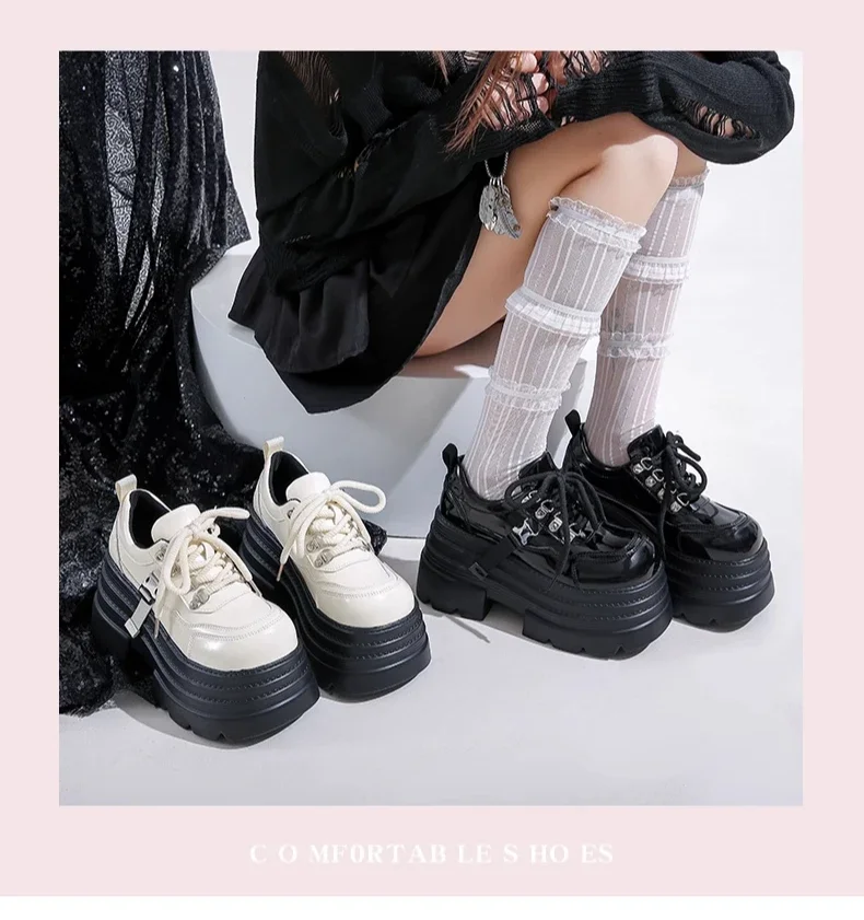 10CM Women Leather Platform Sneakers Spring Ladies Wedge Heels Chunky Shoes Pumps Woman Lace-Up Thick Sole Casual Walking Shoes 10CM Women Leather Platform Sneakers Spring Ladies Wedge Heels Chunky Shoes Pumps Woman Lace-Up Thick Sole Casual Walking Shoes