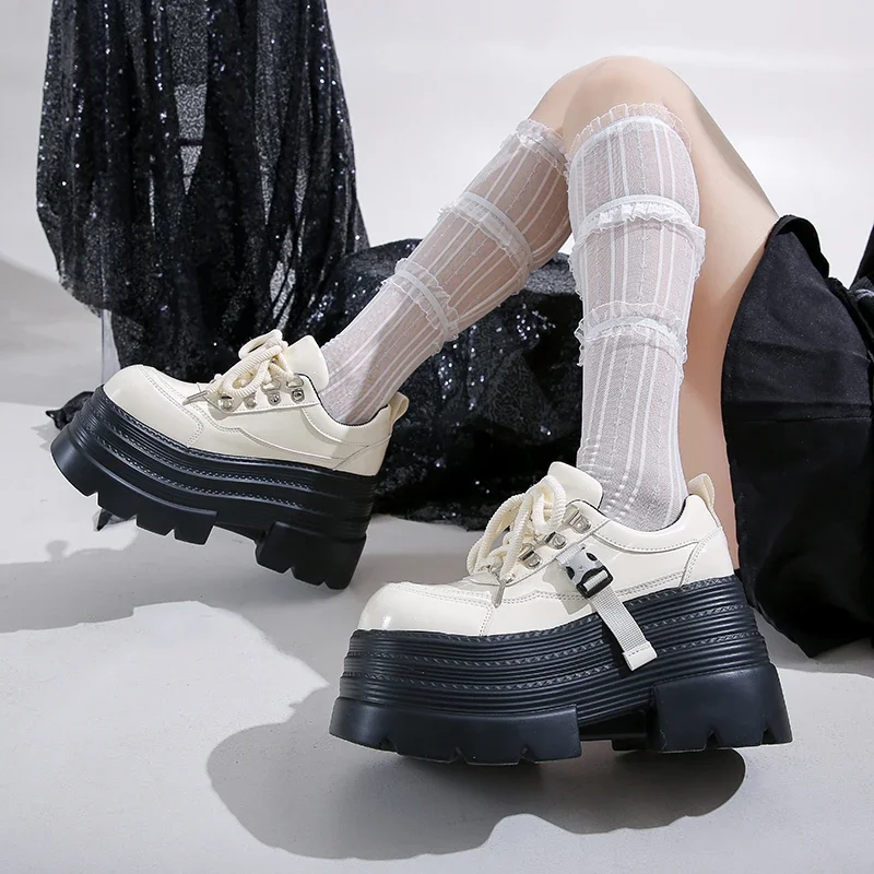 10CM Women Leather Platform Sneakers Spring Ladies Wedge Heels Chunky Shoes Pumps Woman Lace-Up Thick Sole Casual Walking Shoes 10CM Women Leather Platform Sneakers Spring Ladies Wedge Heels Chunky Shoes Pumps Woman Lace-Up Thick Sole Casual Walking Shoes