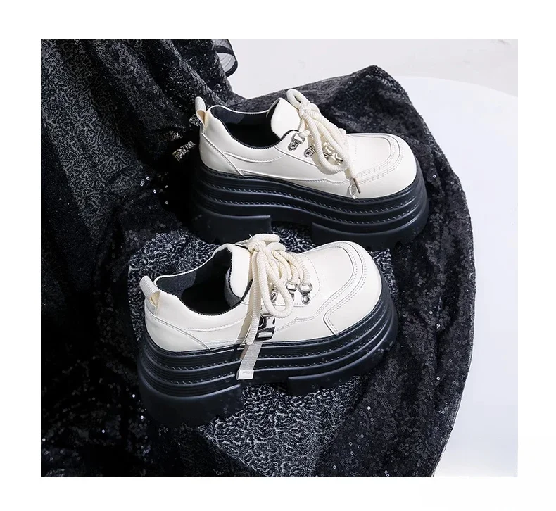 10CM Women Leather Platform Sneakers Spring Ladies Wedge Heels Chunky Shoes Pumps Woman Lace-Up Thick Sole Casual Walking Shoes 10CM Women Leather Platform Sneakers Spring Ladies Wedge Heels Chunky Shoes Pumps Woman Lace-Up Thick Sole Casual Walking Shoes