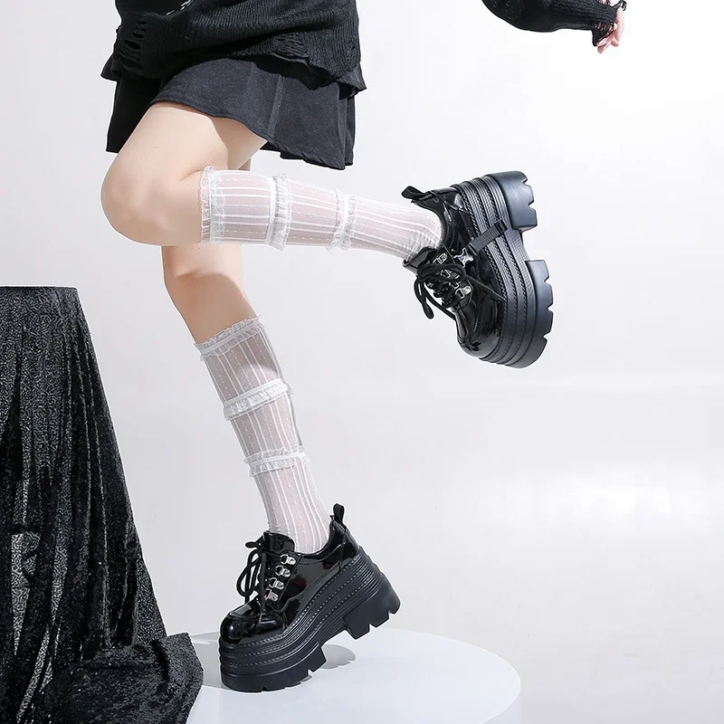 10CM Women Leather Platform Sneakers Spring Ladies Wedge Heels Chunky Shoes Pumps Woman Lace-Up Thick Sole Casual Walking Shoes 10CM Women Leather Platform Sneakers Spring Ladies Wedge Heels Chunky Shoes Pumps Woman Lace-Up Thick Sole Casual Walking Shoes