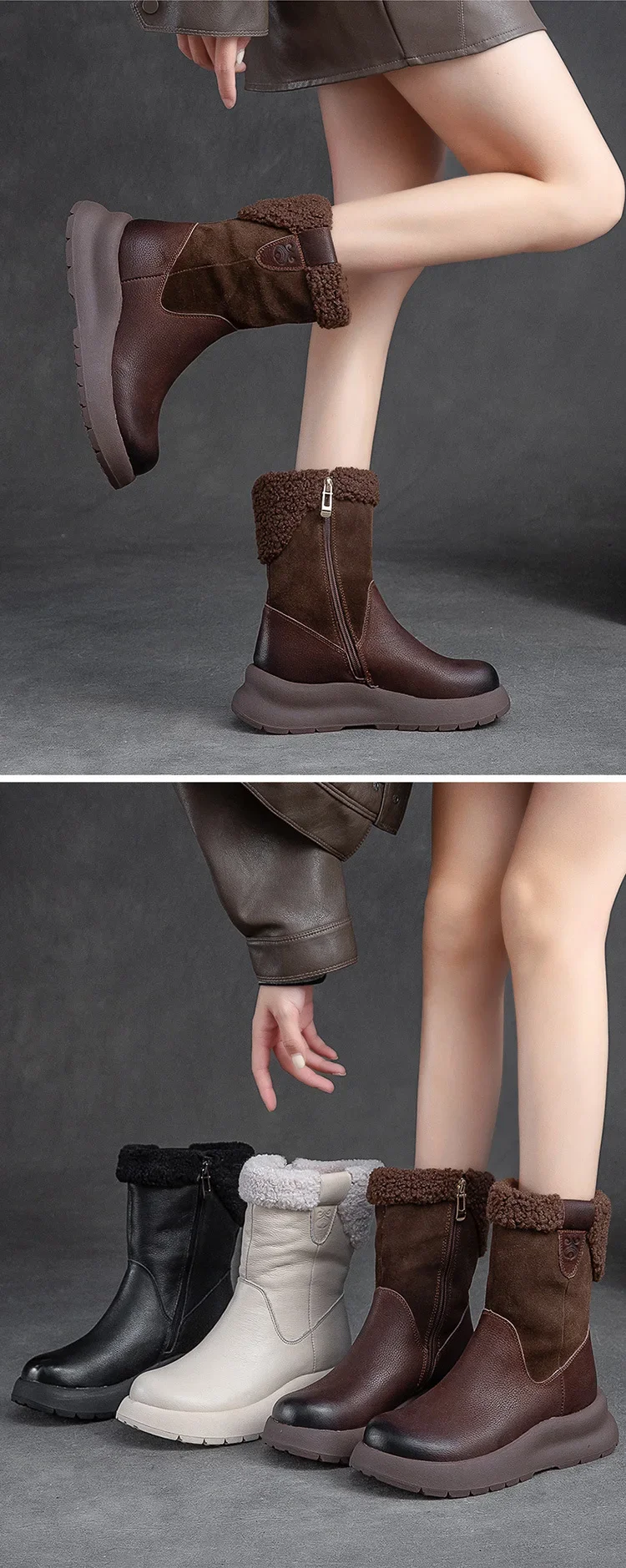 100% Genuine Leather Winter Shoes Women Snow Boots Flat Non-slip Cow Leather Ladies Winter Ankle Botas Warm Black 100% Genuine Leather Winter Shoes Women Snow Boots Flat Non-slip Cow Leather Ladies Winter Ankle Botas Warm Black